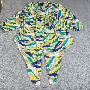 Lane Bryant Blouse Womens 14/16 Green Purple Shear High Low Scoop Neck Party Top